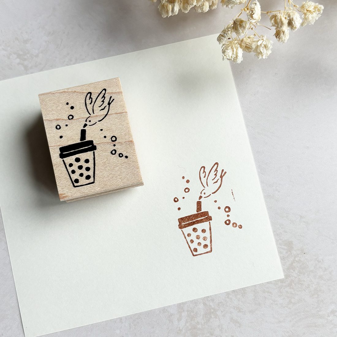 Hankodori Rubber Stamp - Bubble Tea Bird