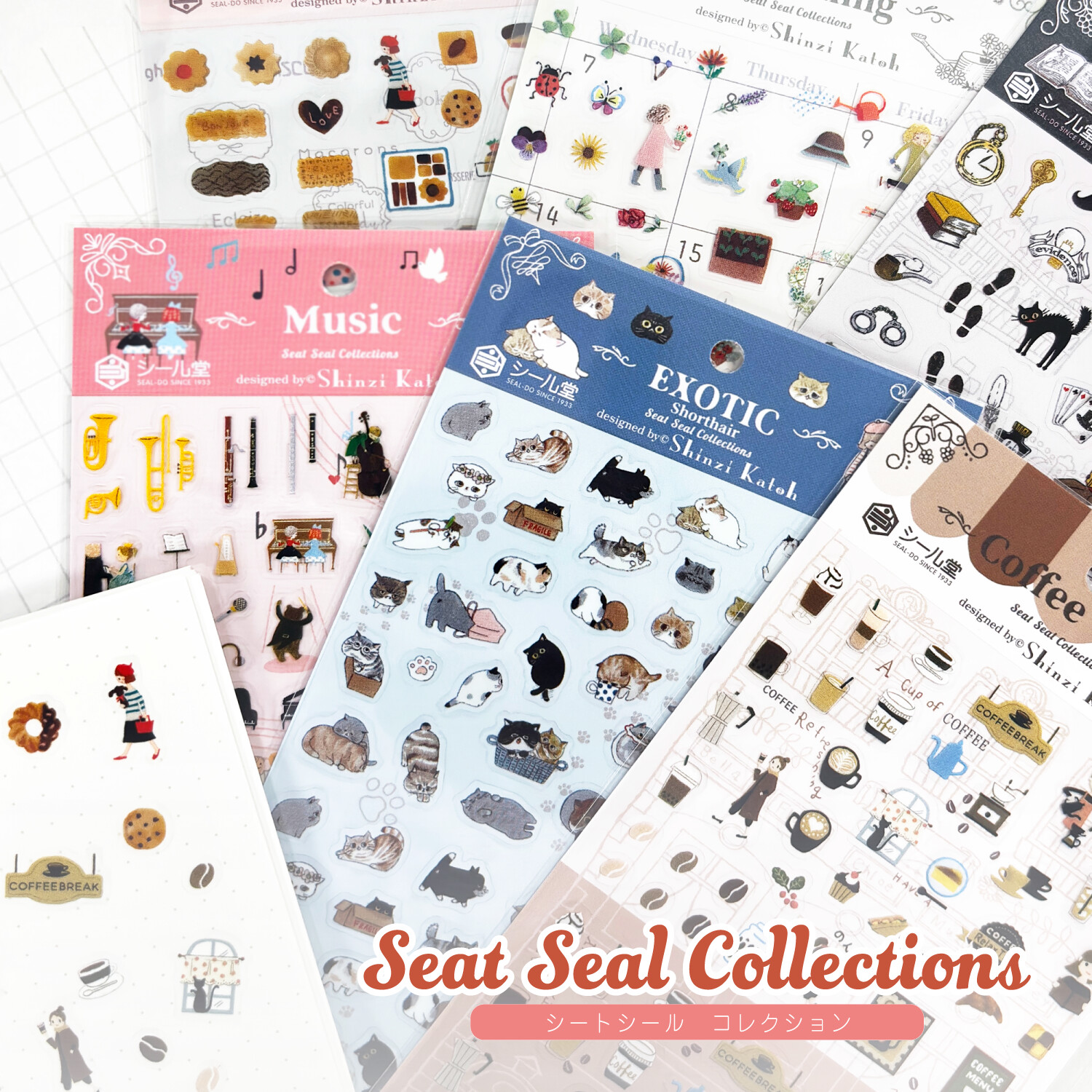 Shinzi Katoh Mini Planner Stickers Cats Coffee