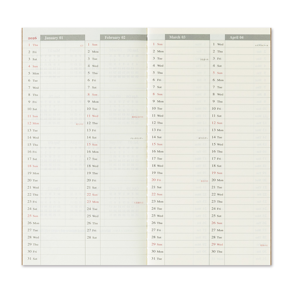 TRAVELER'S Notebook Refill 2026 Weekly Vertical