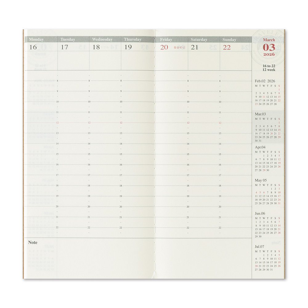 TRAVELER'S Notebook Refill 2026 Weekly Vertical