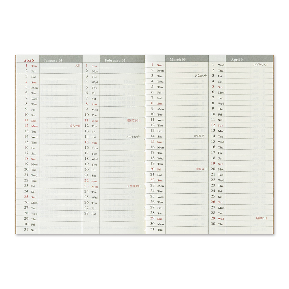 TRAVELER'S Notebook Passport Size Refill 2026 Weekly
