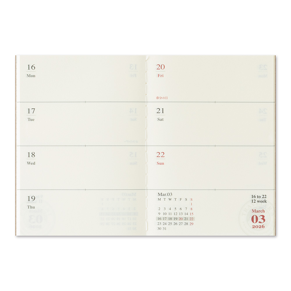 TRAVELER'S Notebook Passport Size Refill 2026 Weekly