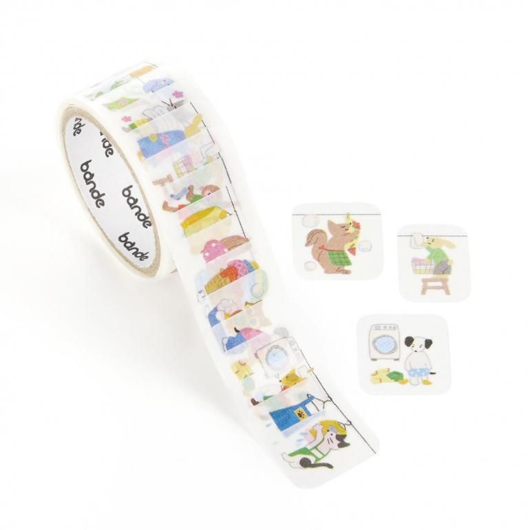 Bande Masking Roll Sticker - Laundry Time - Carefree Animals