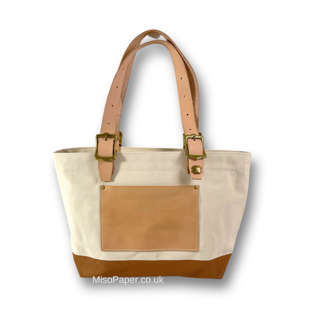 The Superior Labor Engineer Tote Bag S - Natural with Brown Bottom