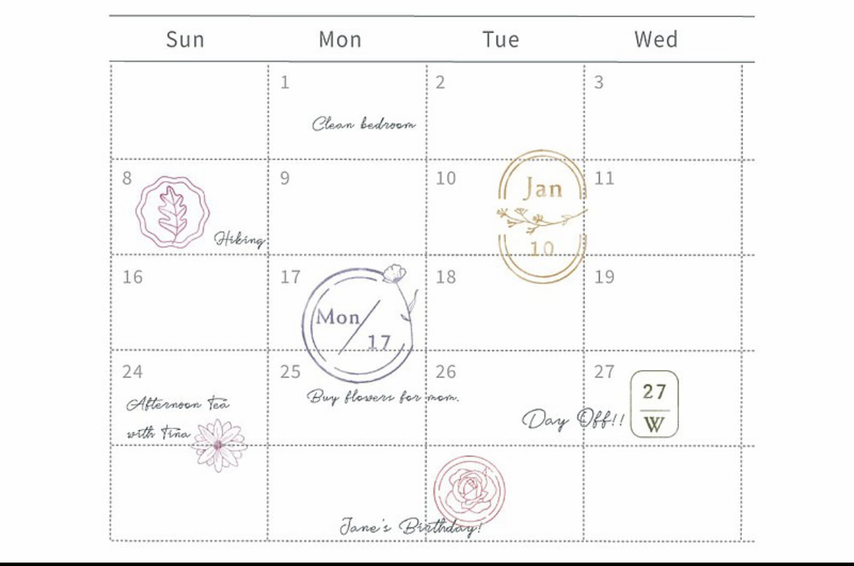 MU My Icon Clear Stamp Set No. 00 Calendar