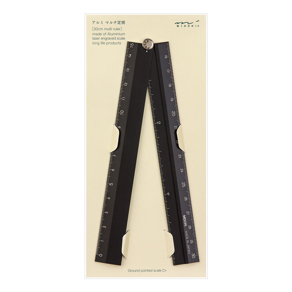 Midori Aluminium Multiple Ruler - 30cm (silver of black option)