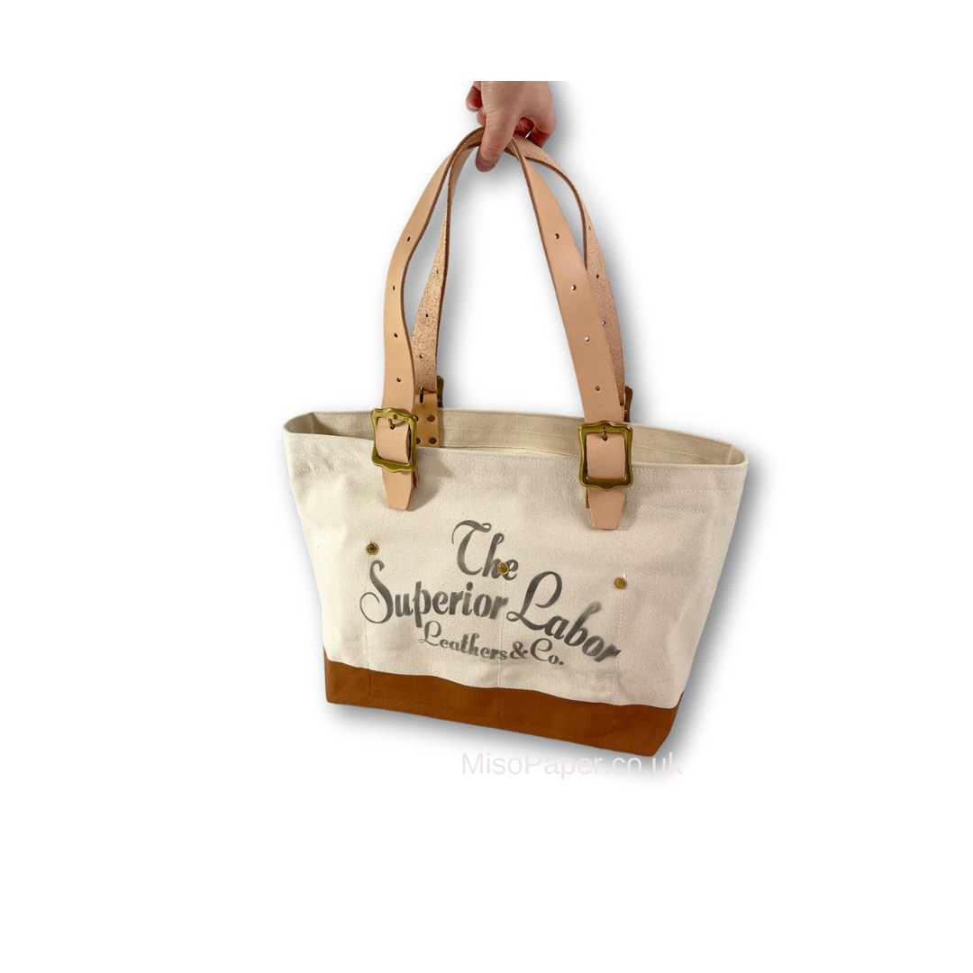 The Superior Labor Engineer Tote Bag S - Natural with Brown Bottom - Image 3