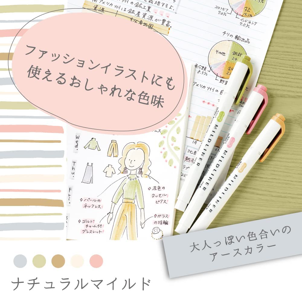Zebra Mildliner Natural Mild Set - Twin Tip Highlighters