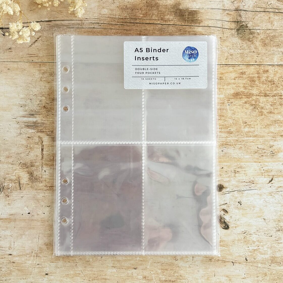 Miso Paper Ring Binder Inserts - Double-Sided Four Pockets (10 pcs)