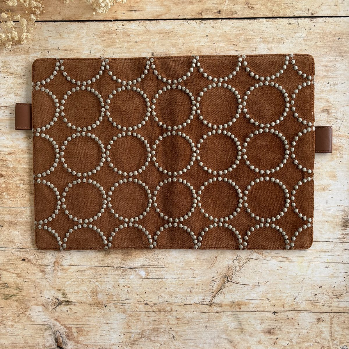 Hobonichi-Style A5 Notebook Cover in Mina Perhonen Fabric - Tambourine Brown - Image 3