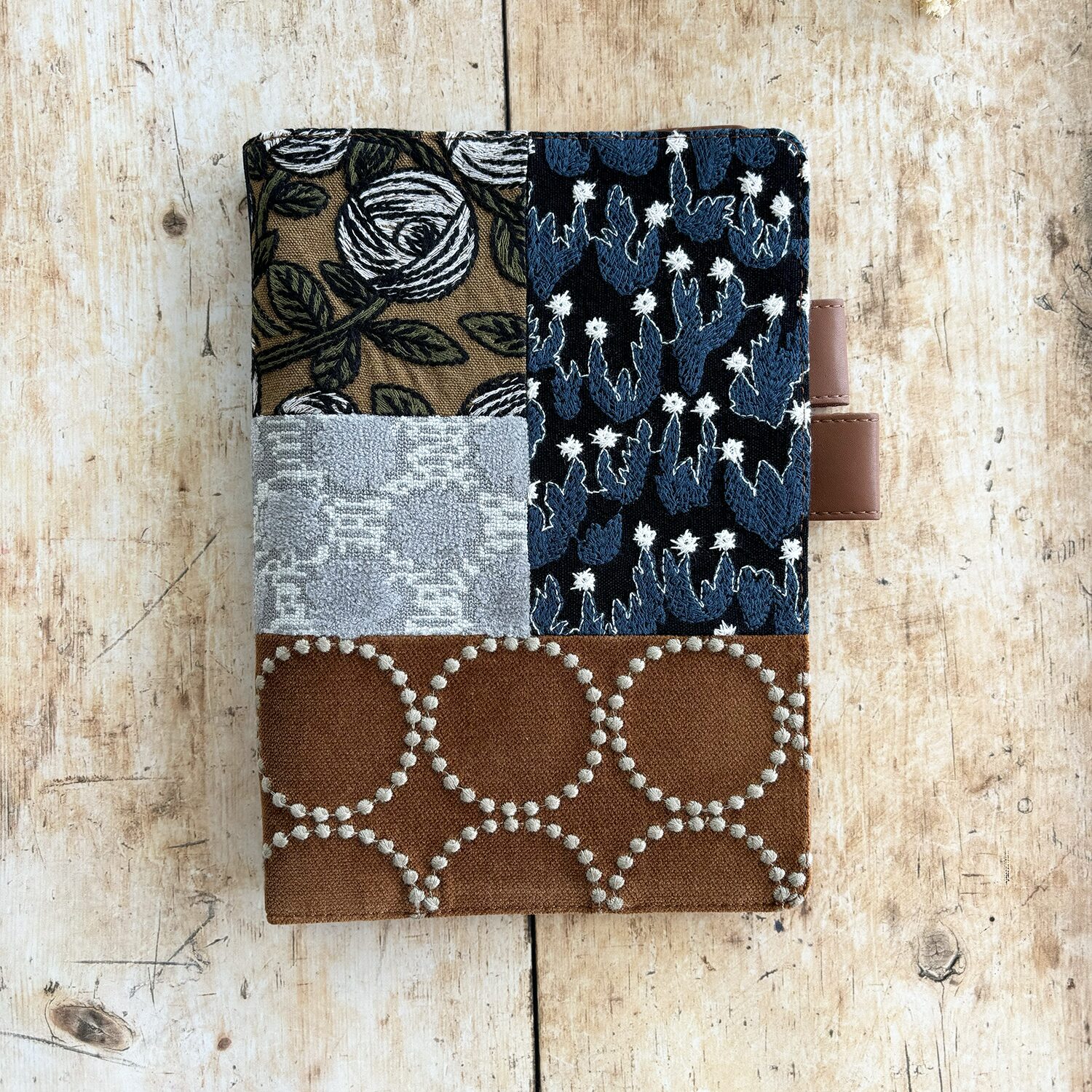 Hobonichi-Style A5 Notebook Cover in Mina Perhonen Fabric - Patchwork Brown