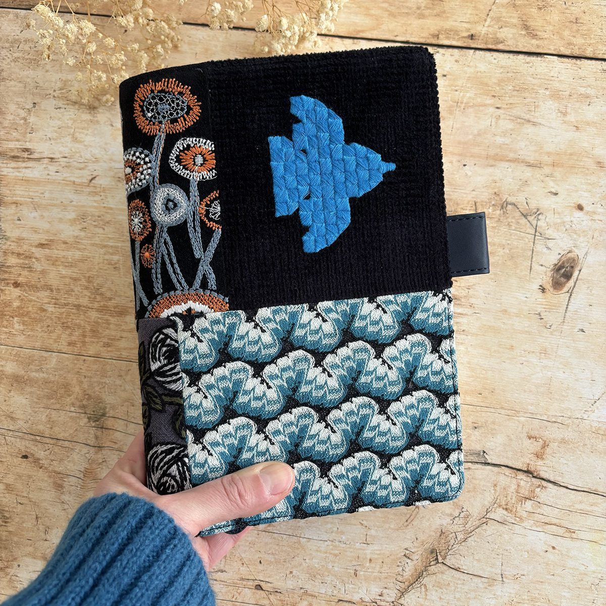 Hobonichi-Style A5 Notebook Cover in Mina Perhonen Fabric - Patchwork Black