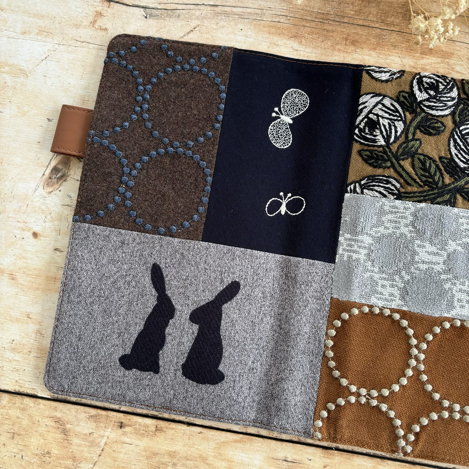 Hobonichi-Style A5 Notebook Cover in Mina Perhonen Fabric - Patchwork Brown