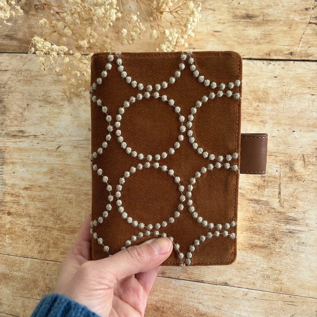 Hobonichi-Style A6 Notebook Cover in Mina Perhonen Fabric - Tambourine Brown