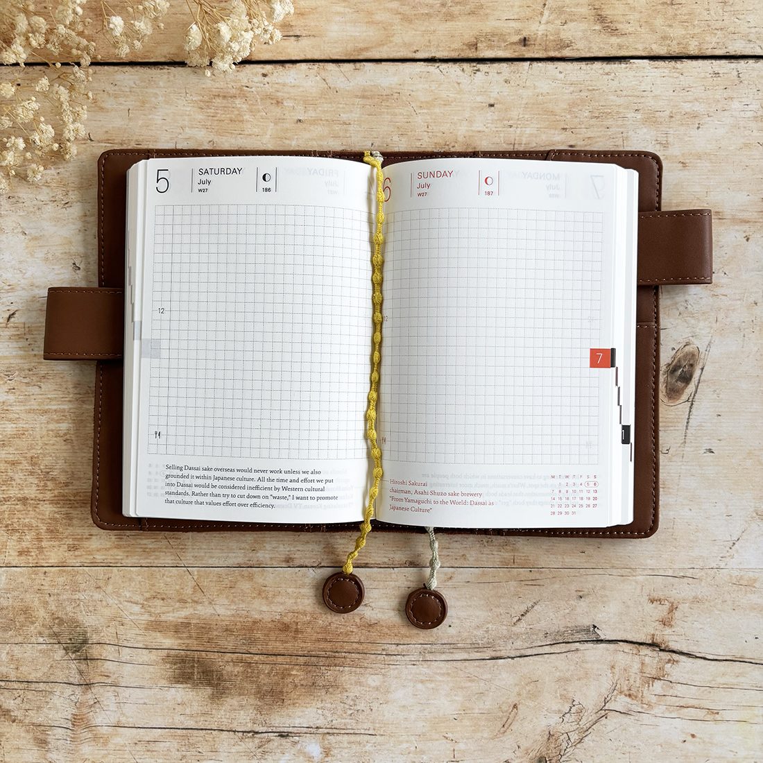 Hobonichi-Style A6 Notebook Cover in Mina Perhonen Fabric - Tambourine Brown - Image 2