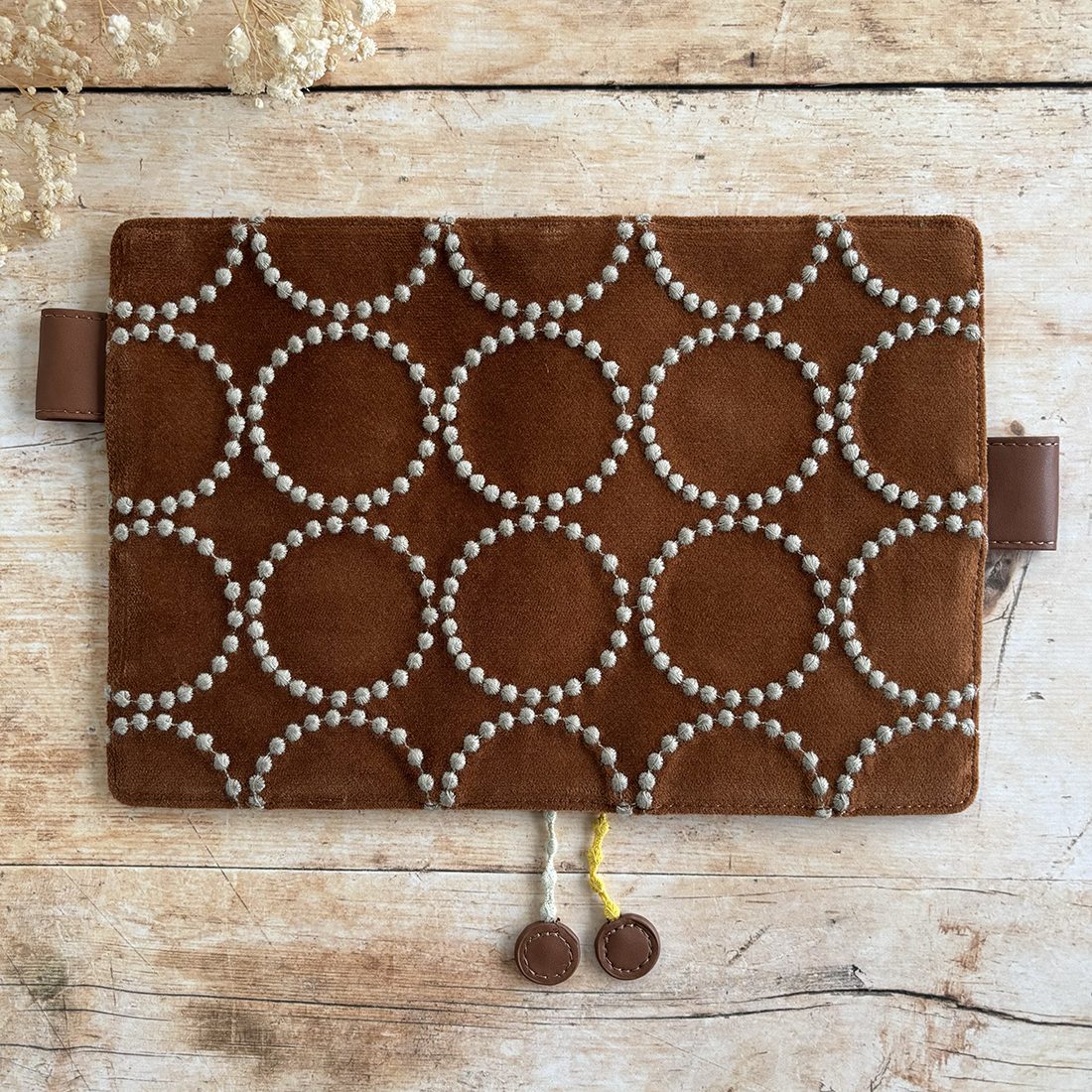 Hobonichi-Style A6 Notebook Cover in Mina Perhonen Fabric - Tambourine Brown - Image 3