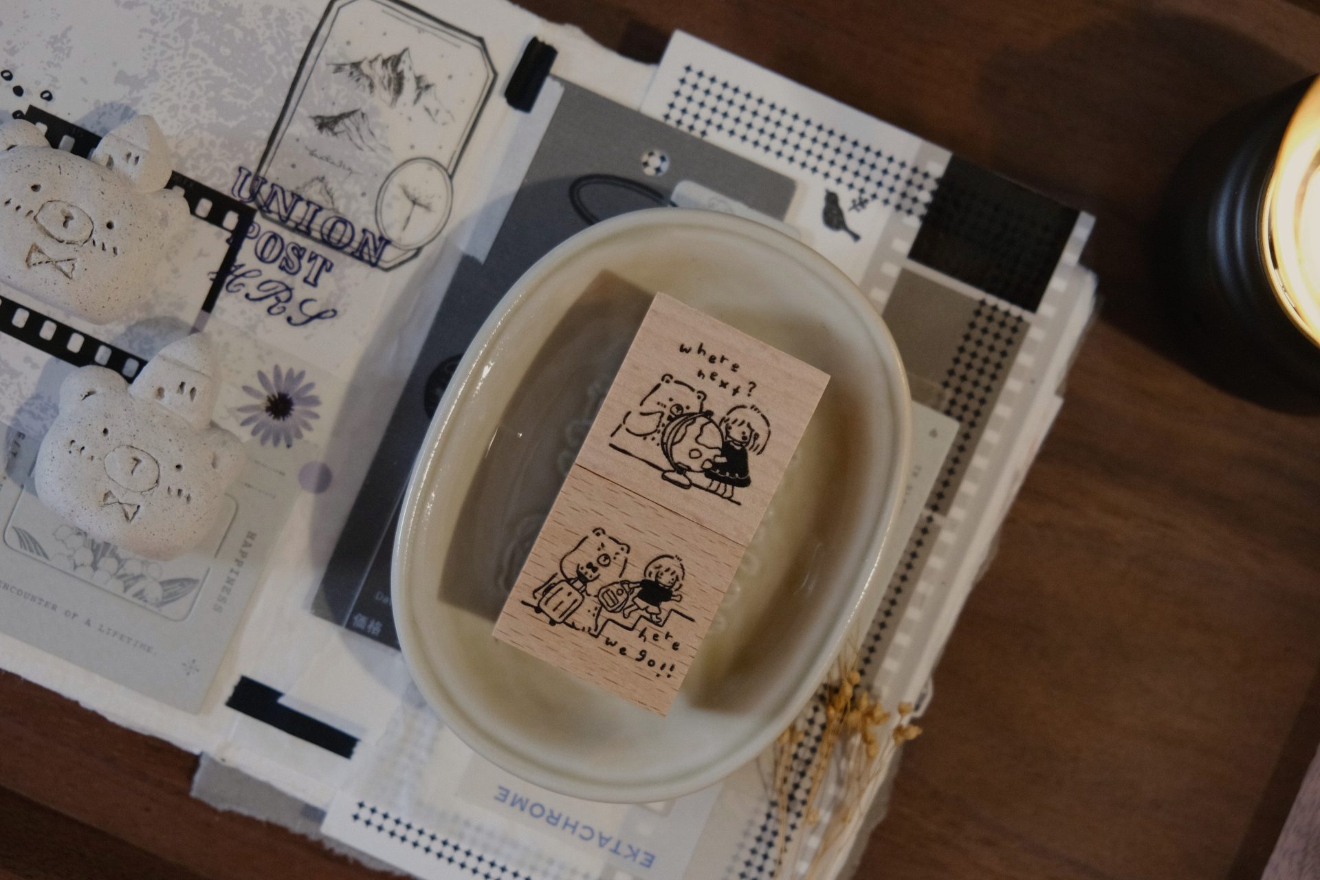 CHECK PRICE Eileen Tai Bear & Girl Travelling Rubber Stamp