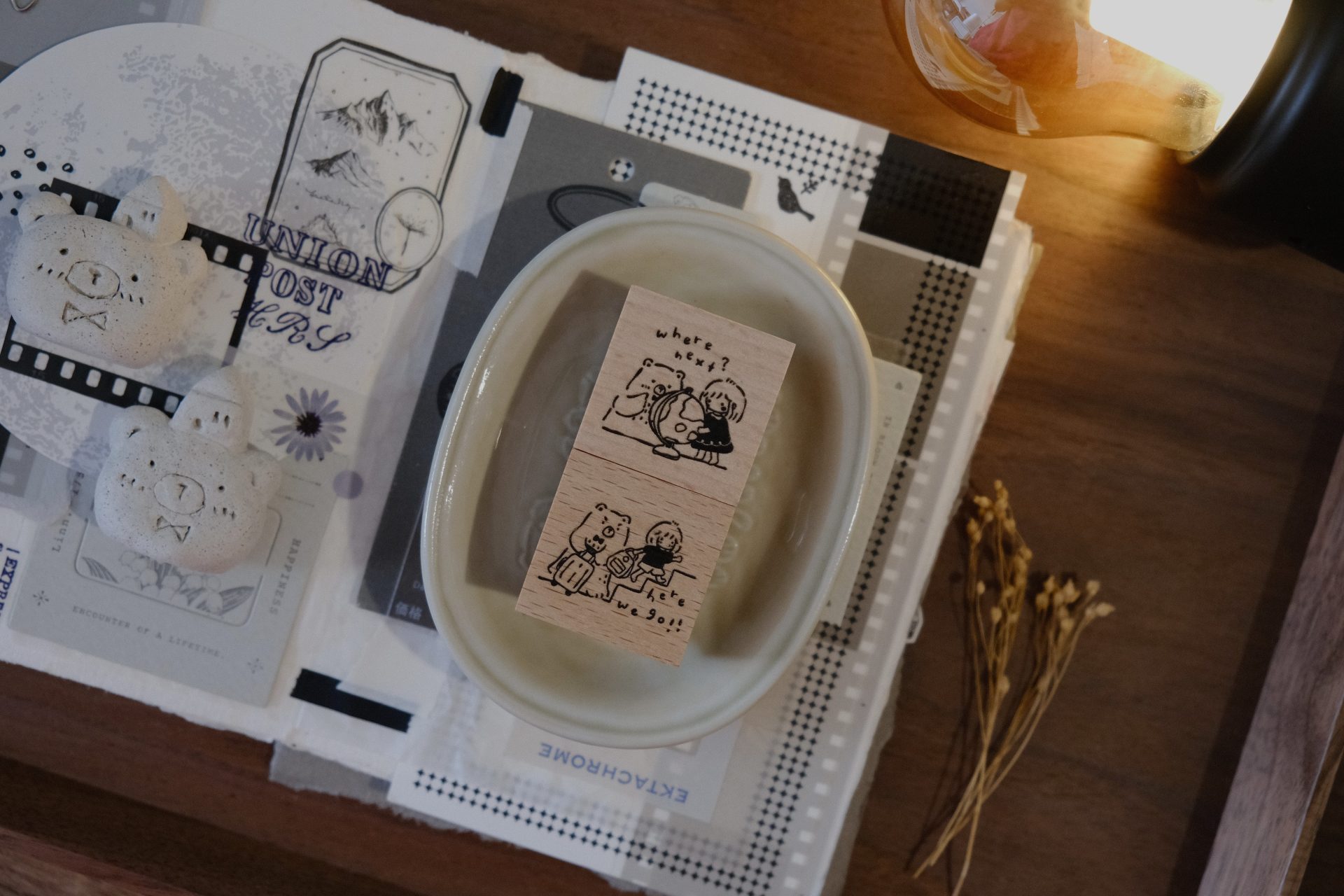 CHECK PRICE Eileen Tai Bear & Girl Travelling Rubber Stamp