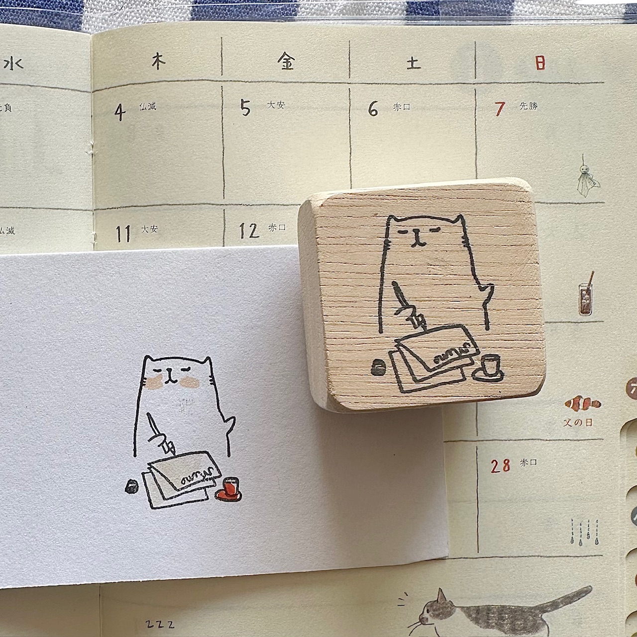 Catdoo Rubber Stamp - Cat Writing Memo