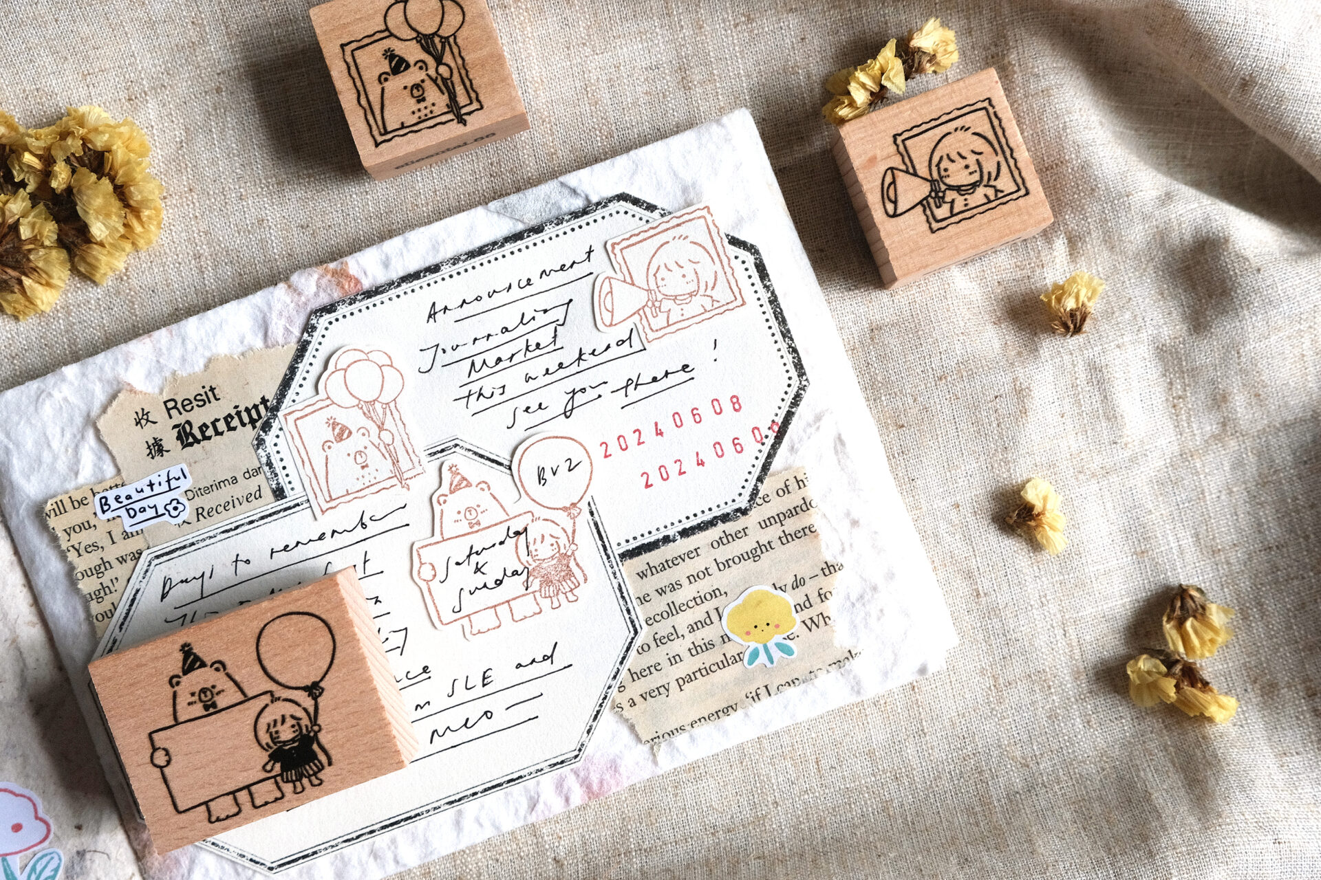 Eileen Tai Bear & Girl Rubber Stamps - Celebration - Image 2