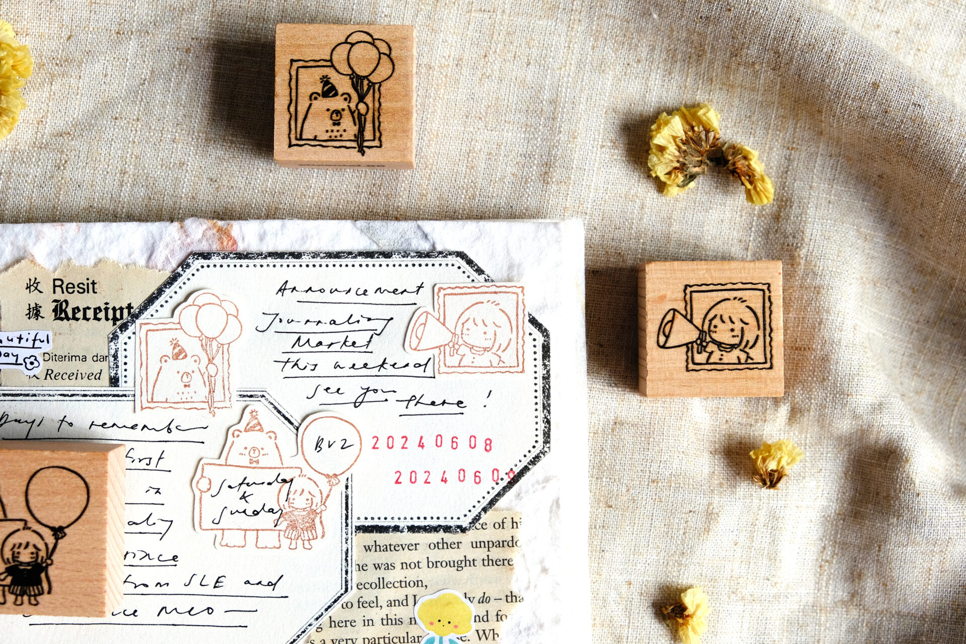 Eileen Tai Bear & Girl Rubber Stamps - Celebration
