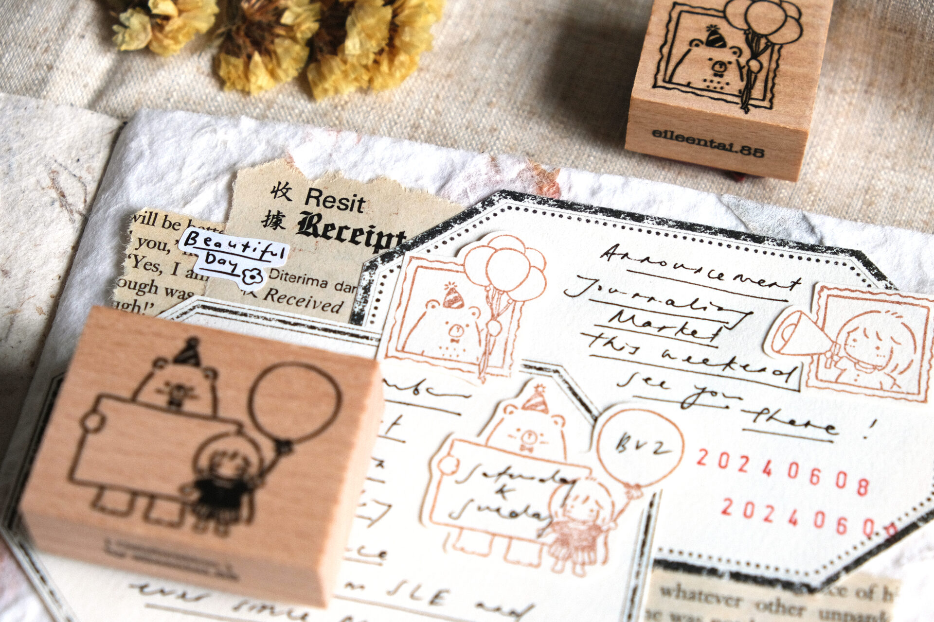 Eileen Tai Bear & Girl Rubber Stamps - Celebration - Image 9