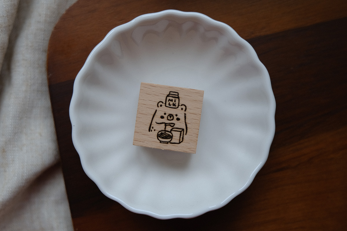 Eileen Tai "Foodie Bear" Rubber Stamp - Milk & Cereal