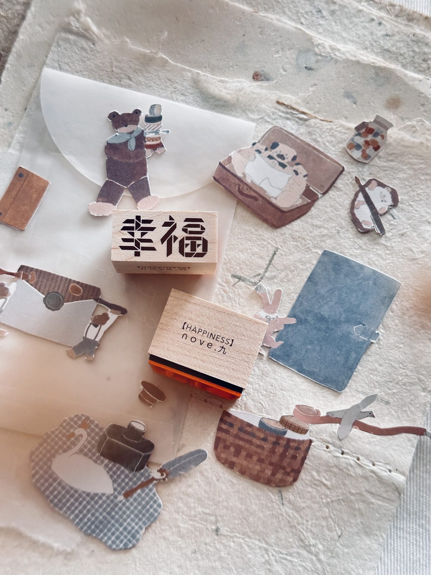Nove Origami Words Rubber Stamps