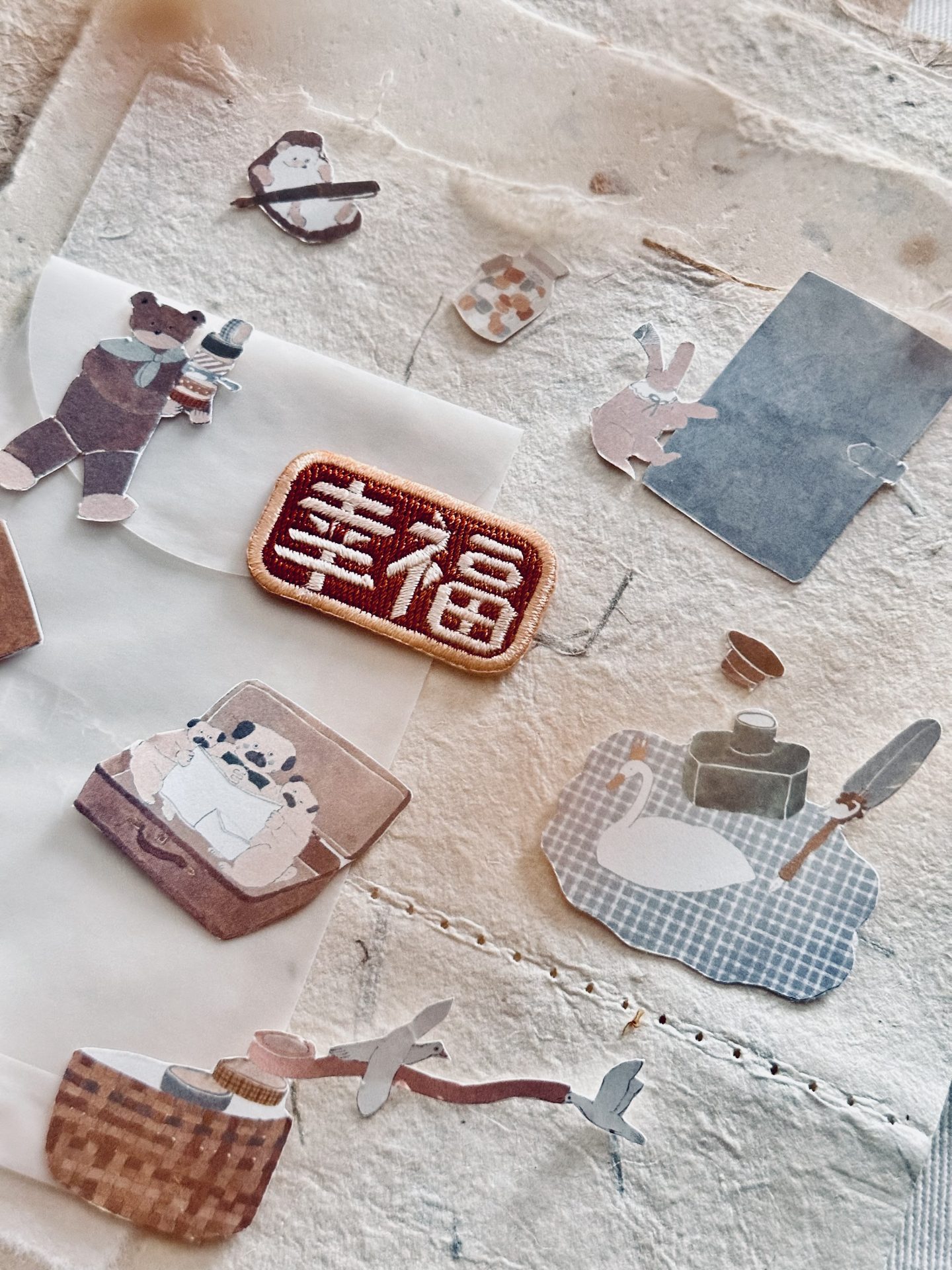 Nove Origami Words Embroidery Stickers