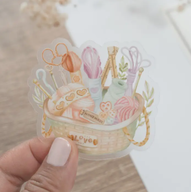 Lettoon Clear Vinyl Sticker - Knitting Basket