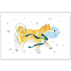 Natsuka Murata Postcard - Spring Shibainu, Flowers & Ribbons