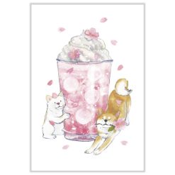 Natsuka Murata Postcard - Spring Shibainu Sakura Latte
