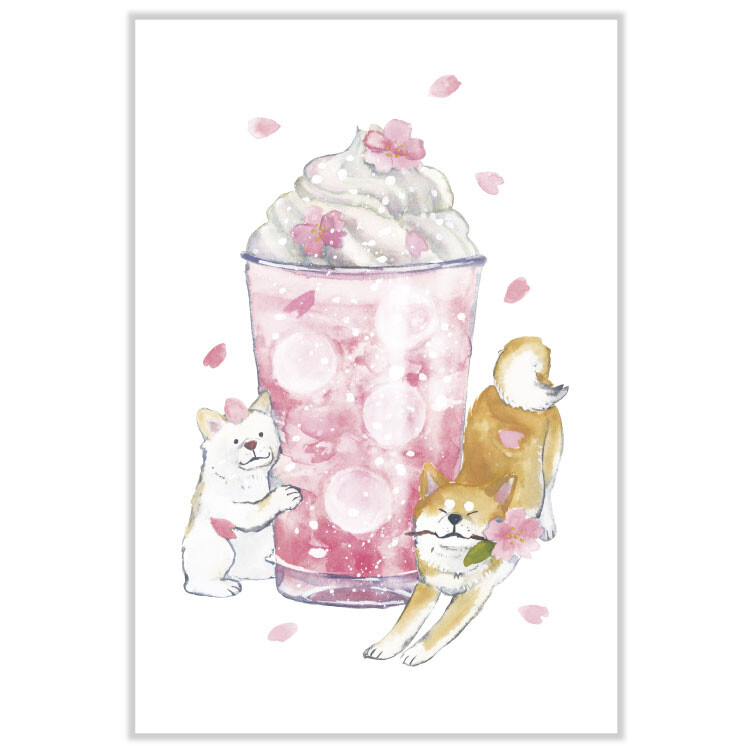 Natsuka Murata Postcard - Spring Shibainu Sakura Latte