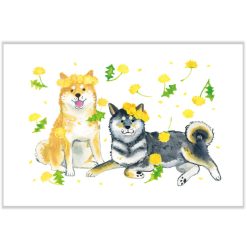 Natsuka Murata Postcard - Spring Shibainus and Dandelions