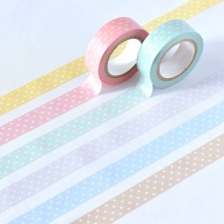 Set of pastel grid-pattern washi tapes by Papier Platz in multiple colours, displayed rolled with matching unrolled strips.