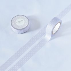 Purple polka dot washi tape by Papier Platz, displayed rolled and partially unrolled on a white background.