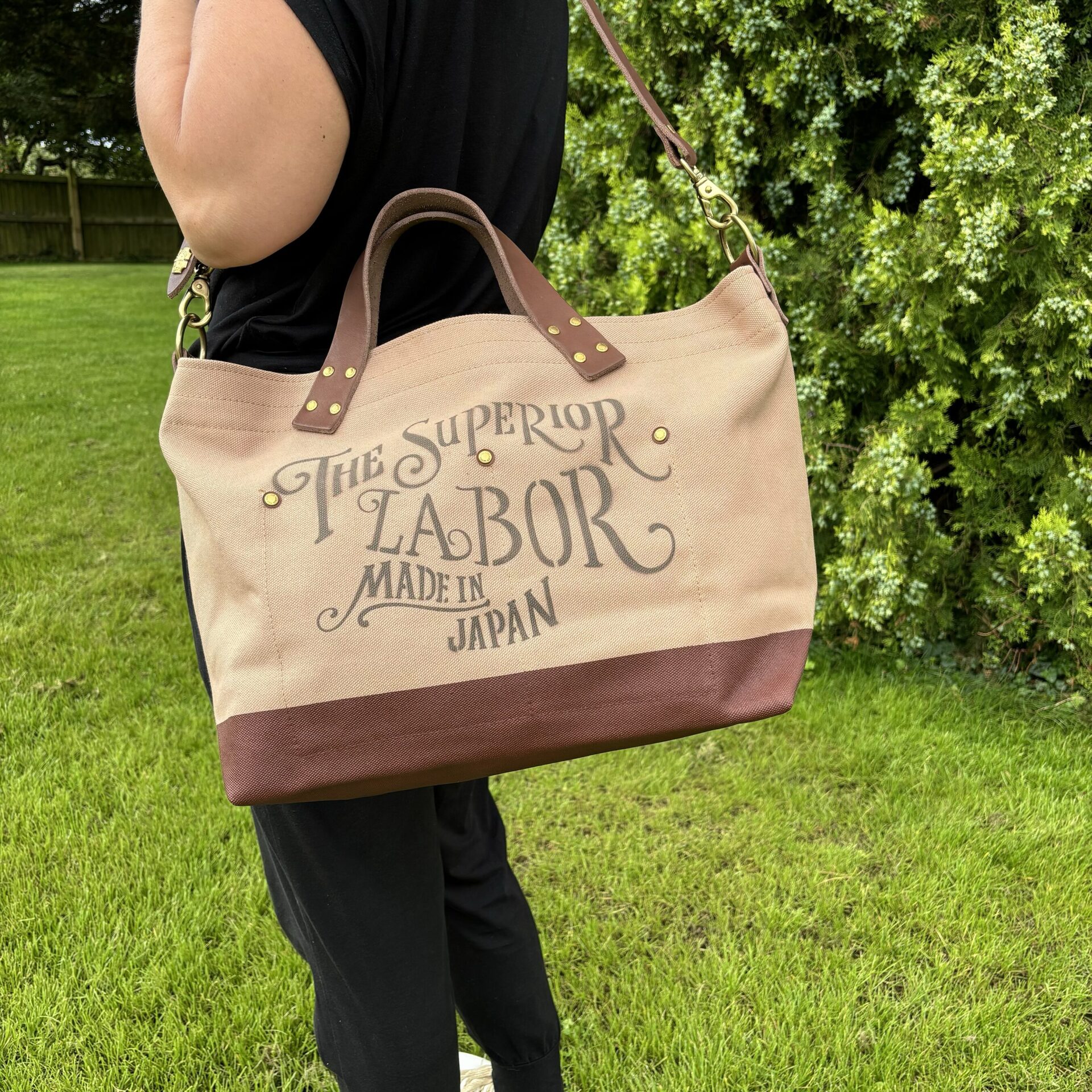 The Superior Labor Engineer Shoulder Bag S - Beige with Leather Bottom - Image 5