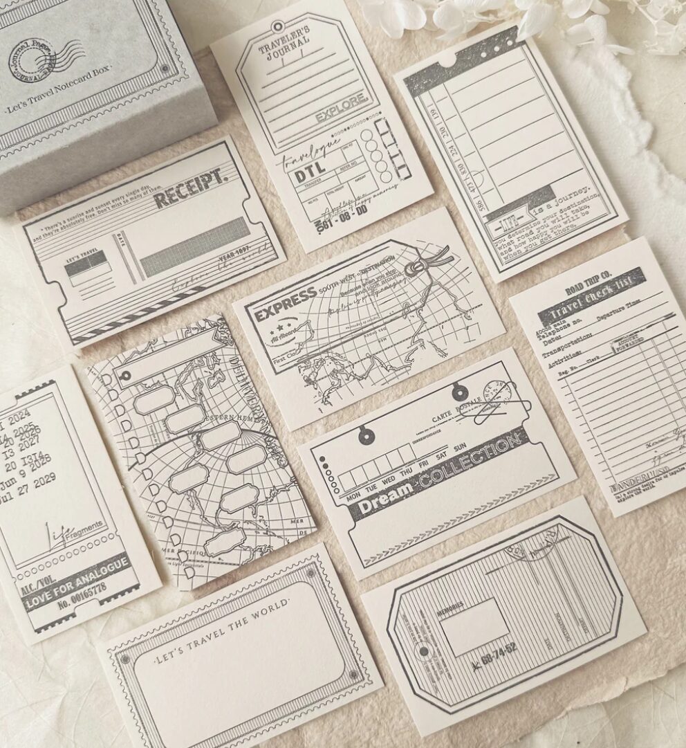Journal Pages Letterpress Notecards Set - Let’s Travel
