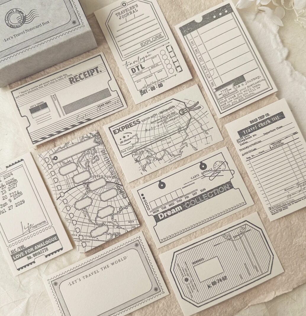 Journal Pages Letterpress Notecards Set - Let’s Travel