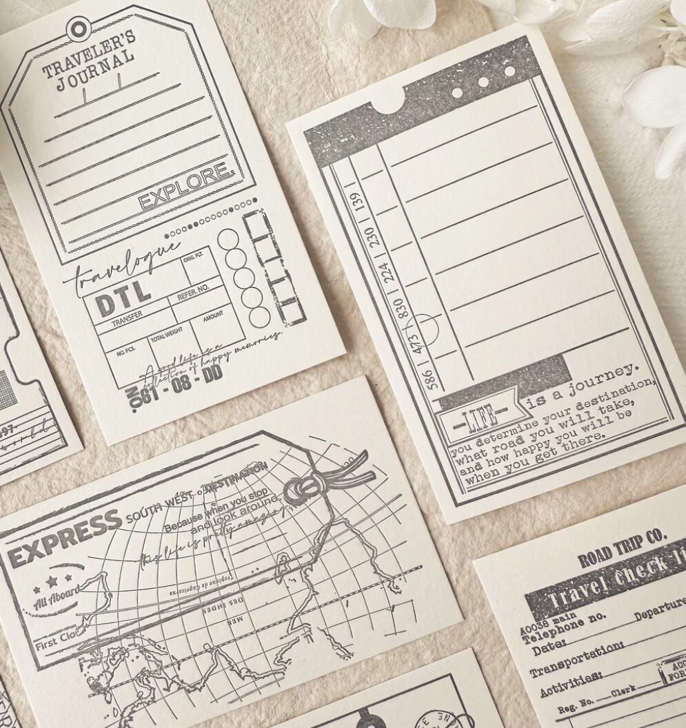Journal Pages Letterpress Notecards Set - Let’s Travel
