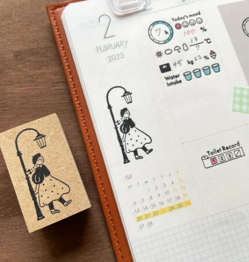 Stamp Marché Rubber Stamp - Girl & Street Lamp