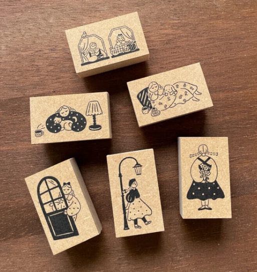 Stamp Marché Rubber Stamp - Girl & Street Lamp
