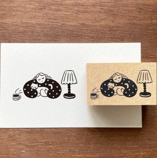 Stamp Marché Rubber Stamp - Girl, Coffee & Cat