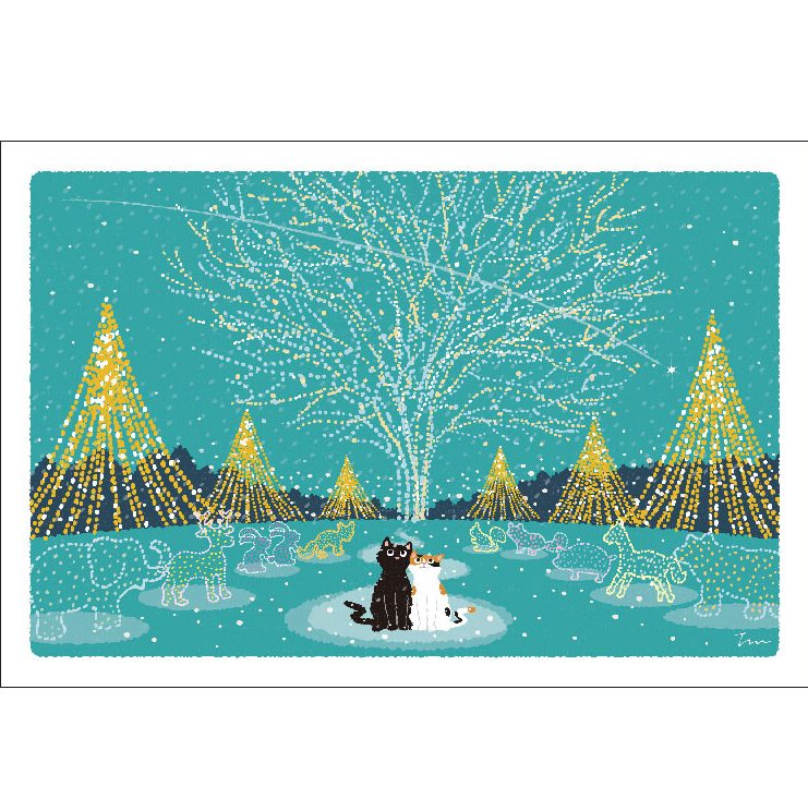 Furukawa Paper Postcard - Winter Cat & Fairy Lights