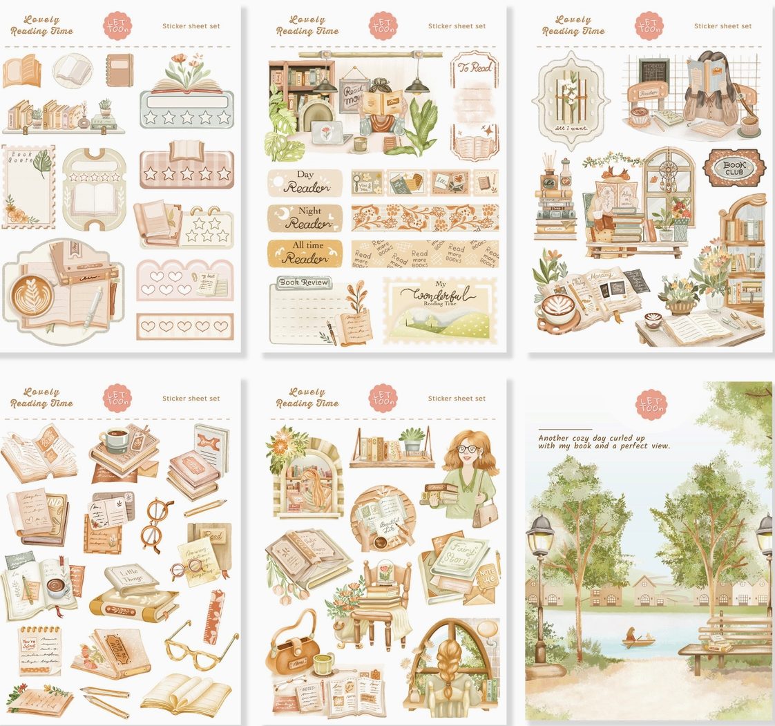 Lettoon Sticker Sheets & Postcard Set - Lovely Reading Time