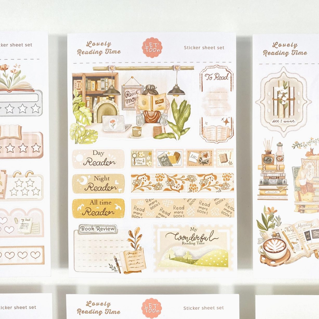 Lettoon Sticker Sheets & Postcard Set - Lovely Reading Time