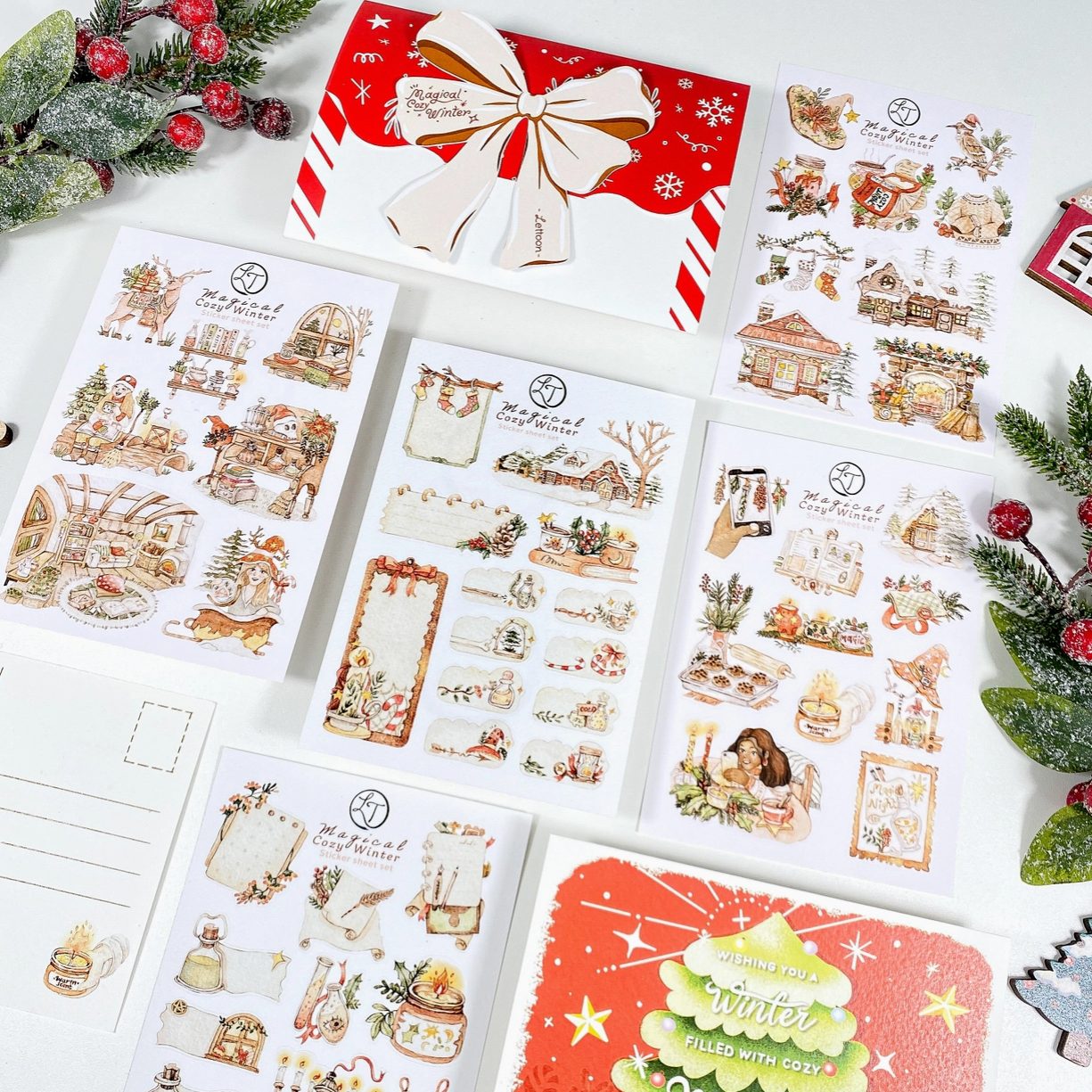 Lettoon Sticker Sheets & Postcard Set - Magical Cosy Winter