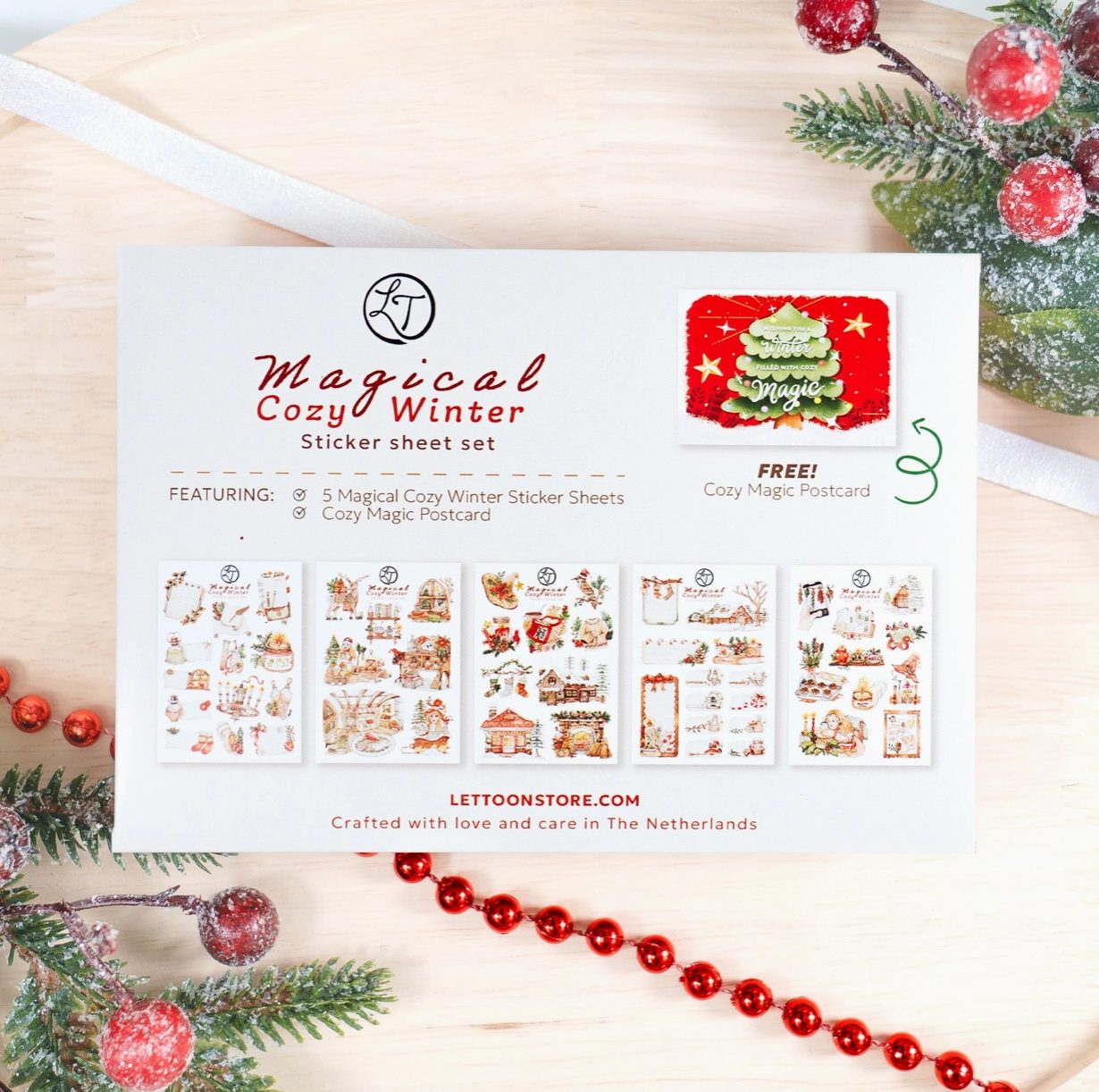 Lettoon Sticker Sheets & Postcard Set - Magical Cosy Winter