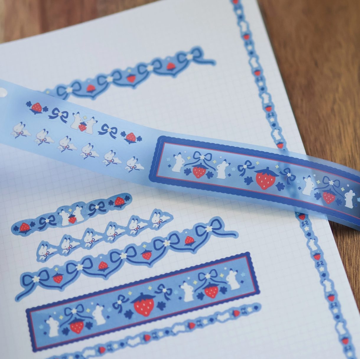 A Thousand Skies Kiss-Cut PET Tape - Strawberry Bunnies