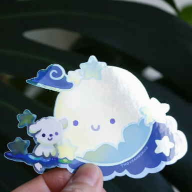Thousand Skies Holographic Vinyl Sticker - Fluffy And The Moon
